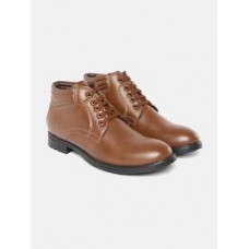 Men Brown Solid Mid-Top Flat Boots